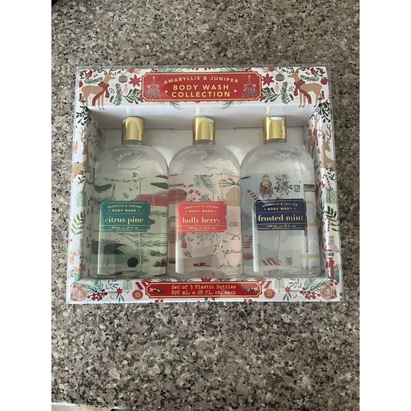 NEW H+B Amaryllis & Juniper Body Wash Christmas Holiday Collection Set of 3 - Picture 1 of 10